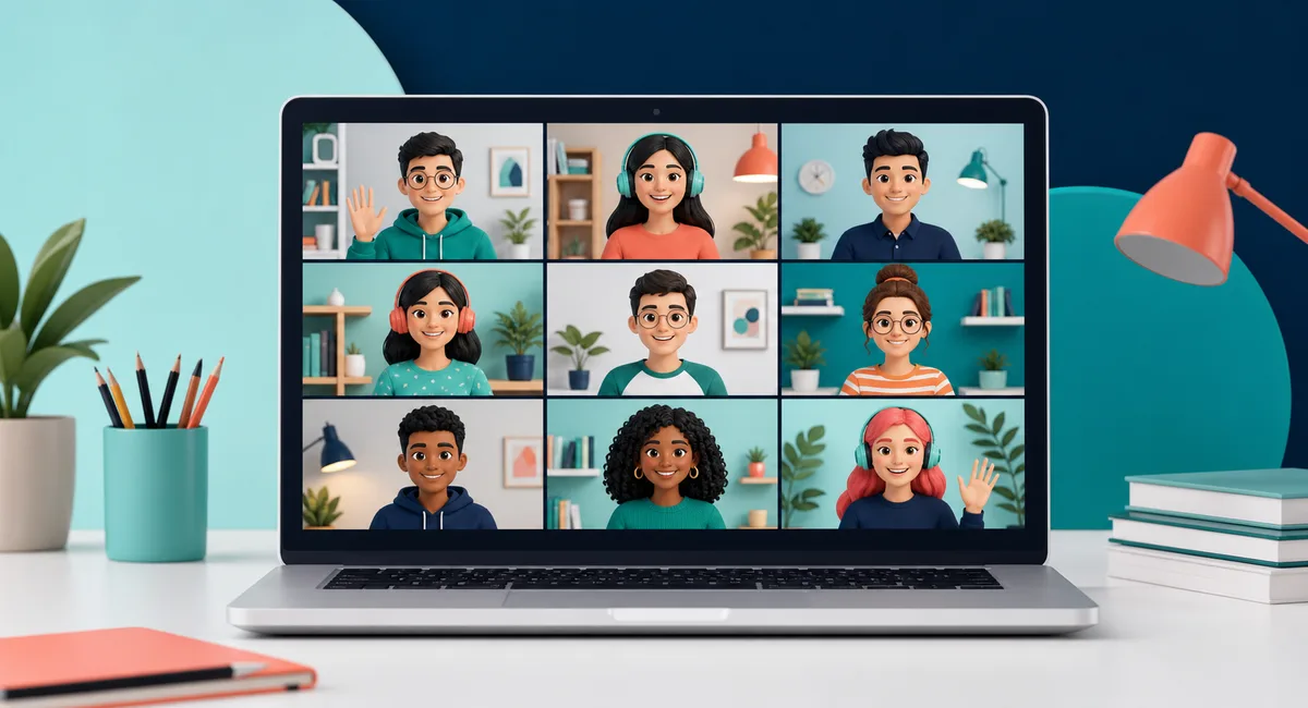 Parent and student attending a live online class with a teacher